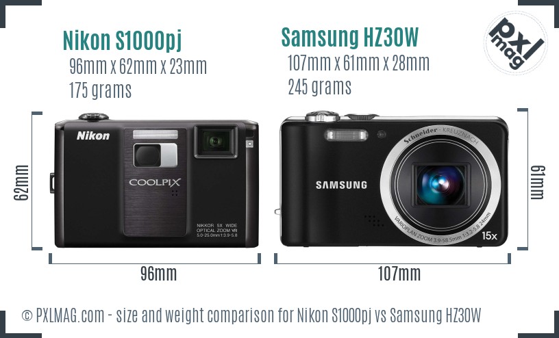 Nikon S1000pj vs Samsung HZ30W size comparison Nikon S1000pj vs Samsung HZ30W size comparison
