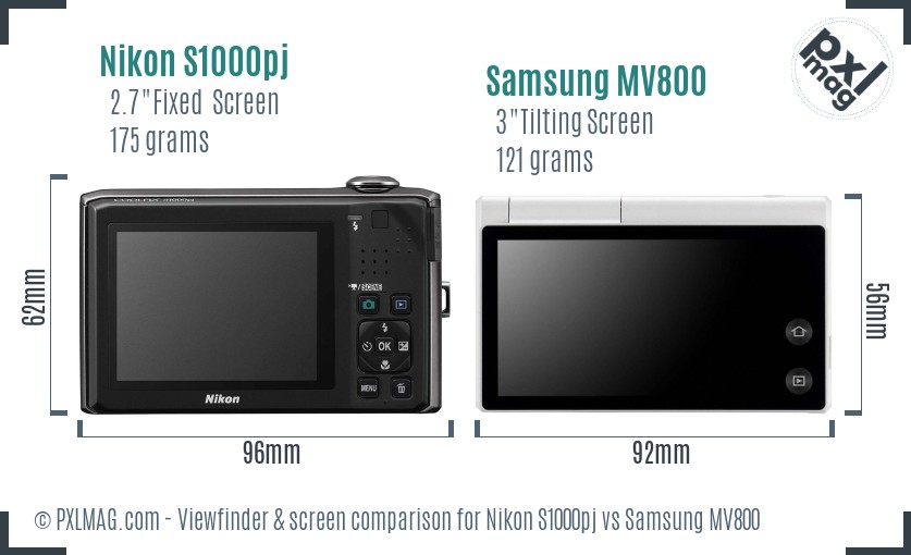 Nikon S1000pj vs Samsung MV800 Screen and Viewfinder comparison