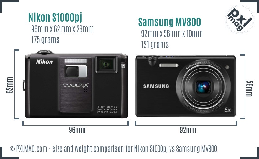 Nikon S1000pj vs Samsung MV800 size comparison