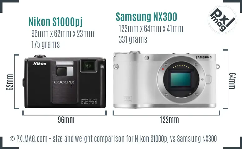 Nikon S1000pj vs Samsung NX300 size comparison