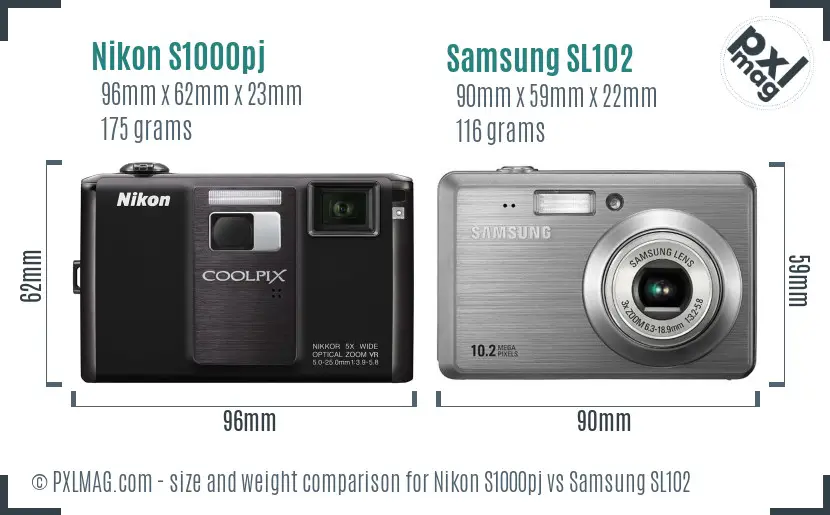 Nikon S1000pj vs Samsung SL102 size comparison Nikon S1000pj vs Samsung SL102 size comparison