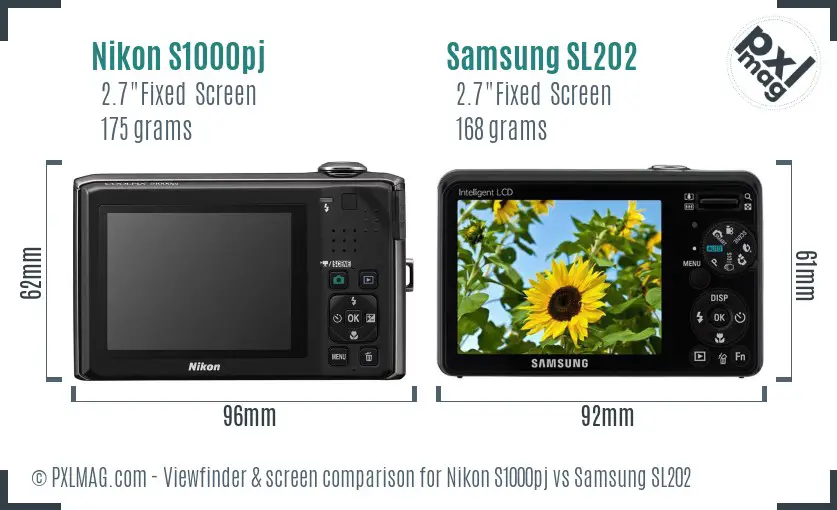 Nikon S1000pj vs Samsung SL202 Screen and Viewfinder comparison