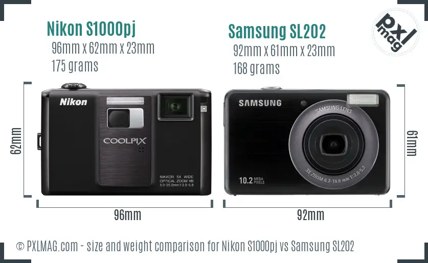 Nikon S1000pj vs Samsung SL202 size comparison