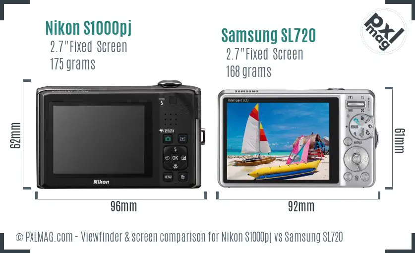 Nikon S1000pj vs Samsung SL720 Screen and Viewfinder comparison