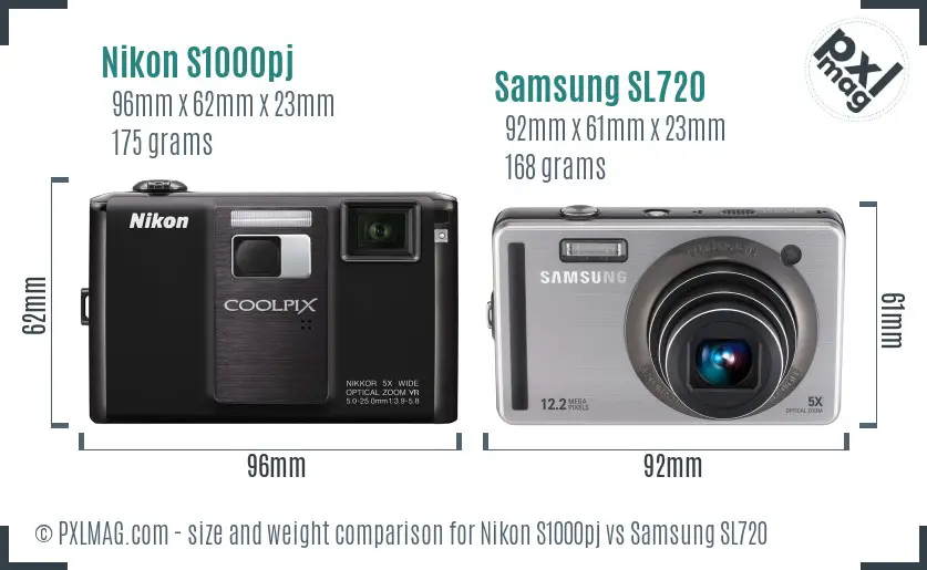 Nikon S1000pj vs Samsung SL720 size comparison