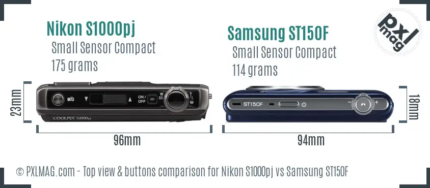 Nikon S1000pj vs Samsung ST150F top view buttons comparison Nikon S1000pj vs Samsung ST150F top view buttons comparison
