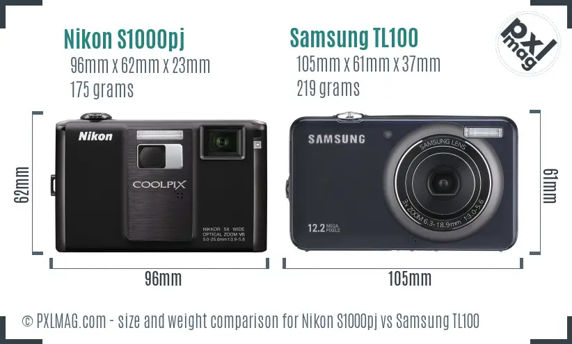 Nikon S1000pj vs Samsung TL100 size comparison Nikon S1000pj vs Samsung TL100 size comparison