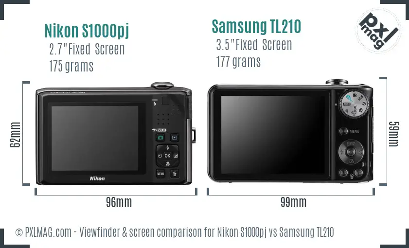 Nikon S1000pj vs Samsung TL210 Screen and Viewfinder comparison