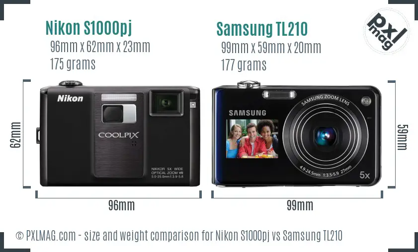 Nikon S1000pj vs Samsung TL210 size comparison