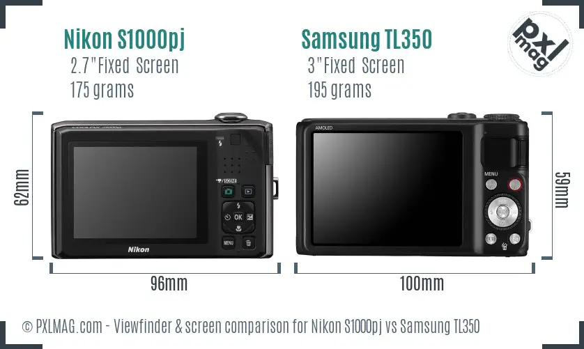 Nikon S1000pj vs Samsung TL350 Screen and Viewfinder comparison