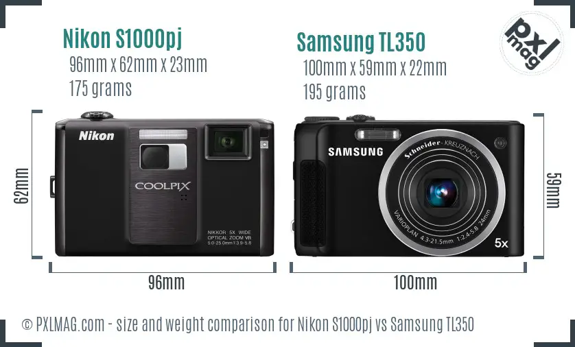 Nikon S1000pj vs Samsung TL350 size comparison