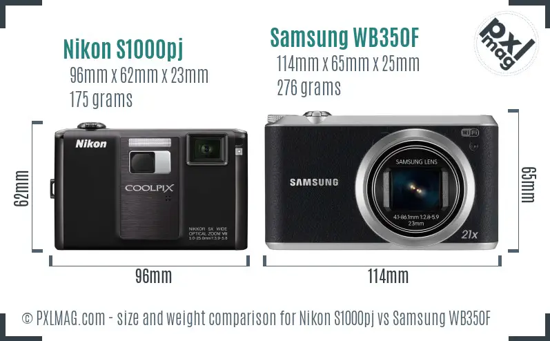 Nikon S1000pj vs Samsung WB350F size comparison Nikon S1000pj vs Samsung WB350F size comparison