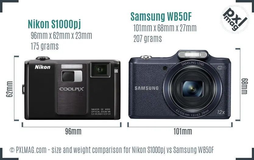Nikon S1000pj vs Samsung WB50F size comparison