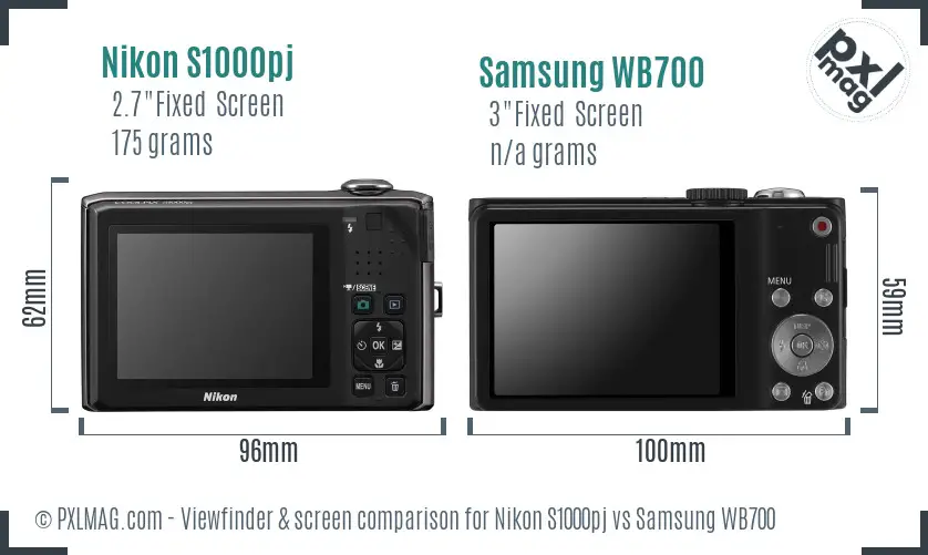 Nikon S1000pj vs Samsung WB700 Screen and Viewfinder comparison
