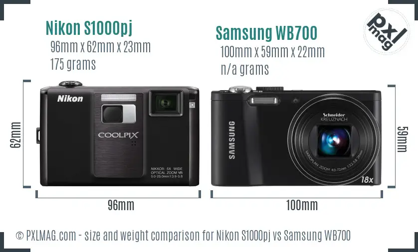 Nikon S1000pj vs Samsung WB700 size comparison