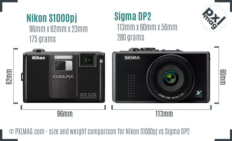 Nikon S1000pj vs Sigma DP2 size comparison