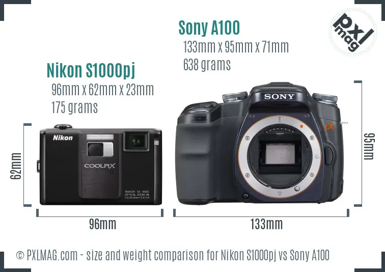 Nikon S1000pj vs Sony A100 size comparison