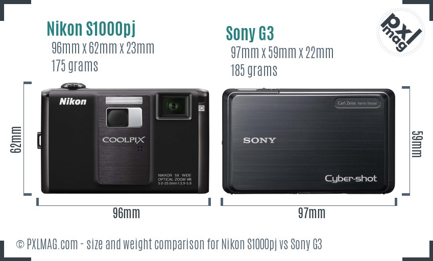 Nikon S1000pj vs Sony G3 size comparison Nikon S1000pj vs Sony G3 size comparison