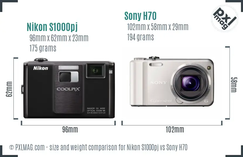 Nikon S1000pj vs Sony H70 size comparison