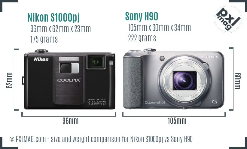 Nikon S1000pj vs Sony H90 size comparison Nikon S1000pj vs Sony H90 size comparison