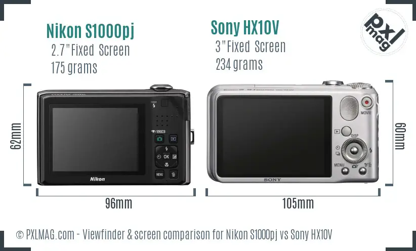 Nikon S1000pj vs Sony HX10V Screen and Viewfinder comparison
