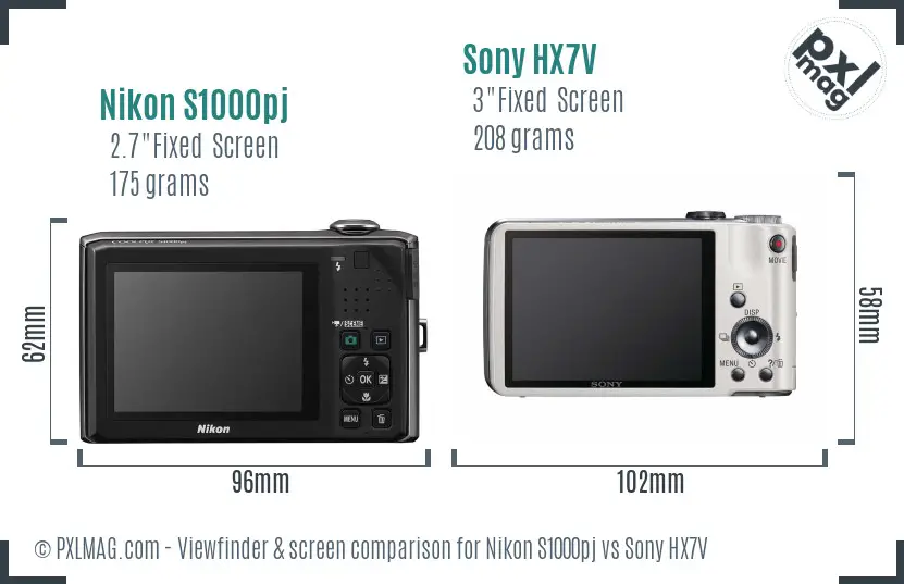 Nikon S1000pj vs Sony HX7V Screen and Viewfinder comparison