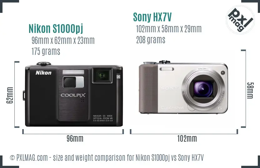 Nikon S1000pj vs Sony HX7V size comparison