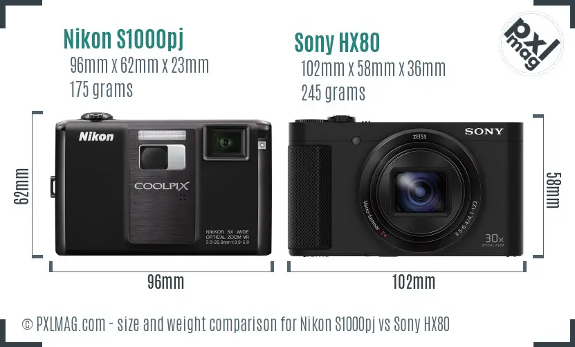Nikon S1000pj vs Sony HX80 size comparison Nikon S1000pj vs Sony HX80 size comparison