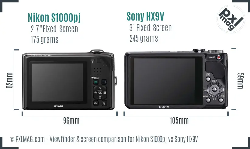 Nikon S1000pj vs Sony HX9V Screen and Viewfinder comparison
