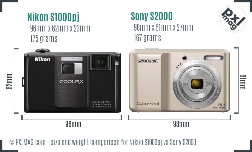 Nikon S1000pj vs Sony S2000 size comparison