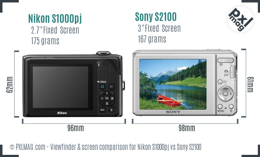 Nikon S1000pj vs Sony S2100 Screen and Viewfinder comparison