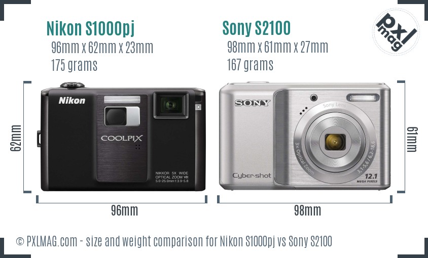 Nikon S1000pj vs Sony S2100 size comparison Nikon S1000pj vs Sony S2100 size comparison