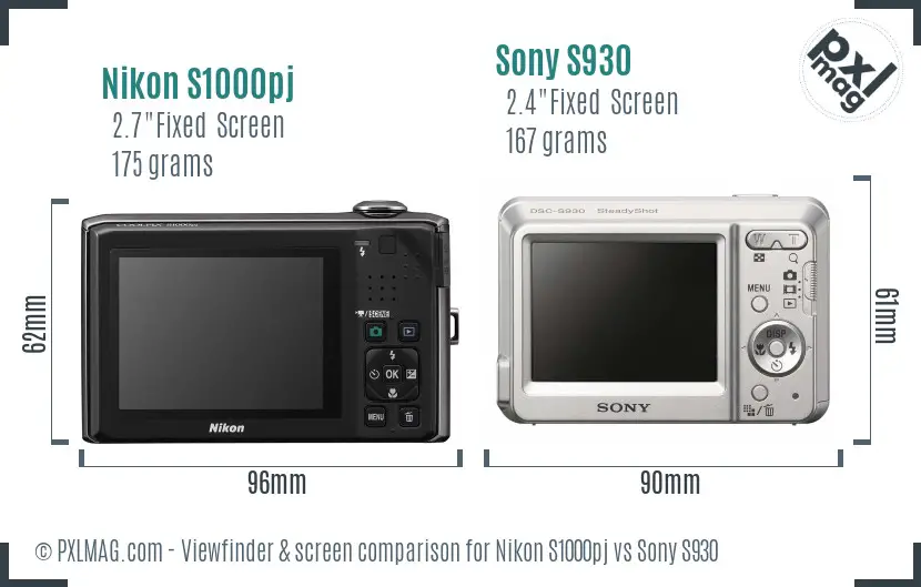Nikon S1000pj vs Sony S930 Screen and Viewfinder comparison