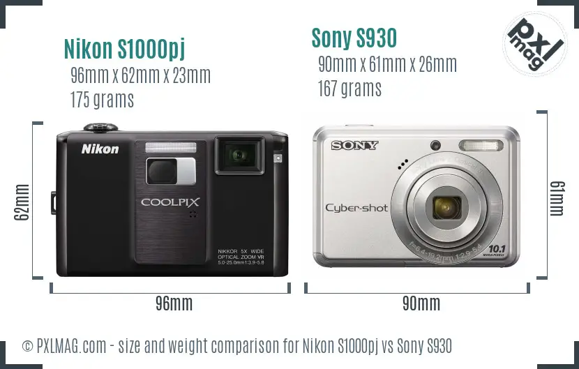 Nikon S1000pj vs Sony S930 size comparison