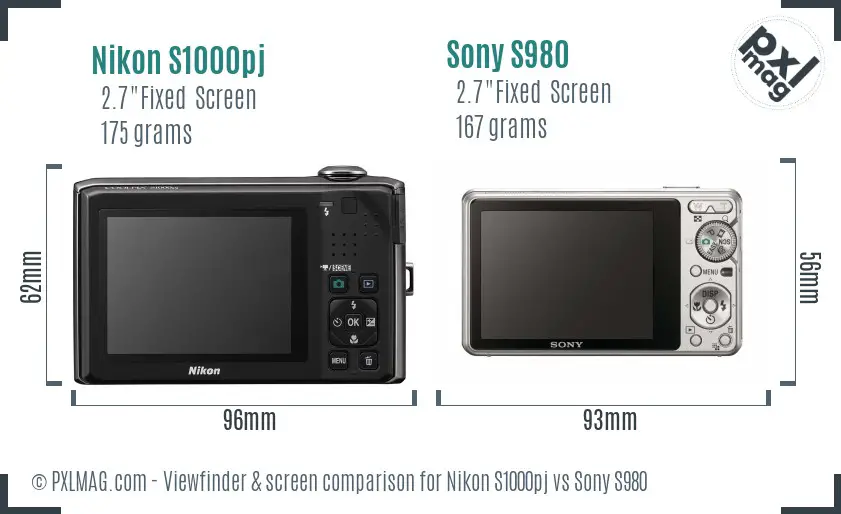 Nikon S1000pj vs Sony S980 Screen and Viewfinder comparison