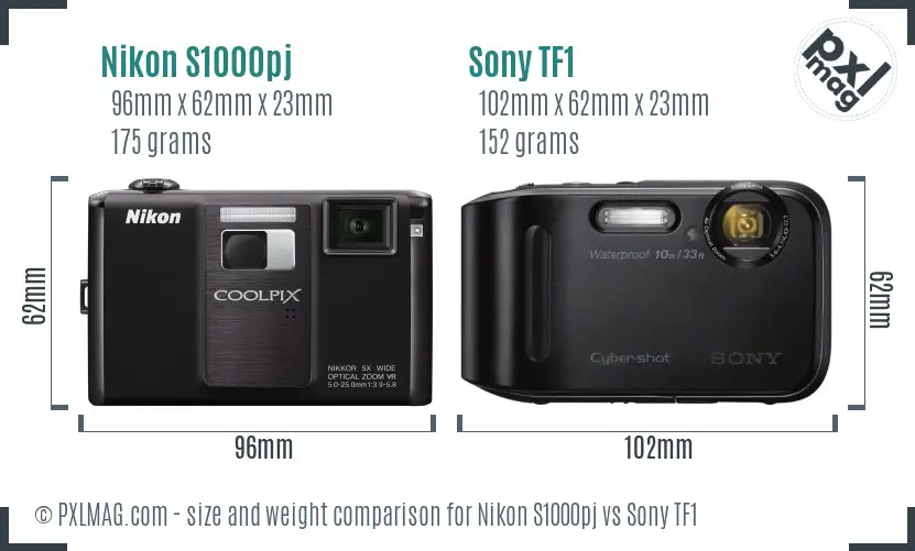 Nikon S1000pj vs Sony TF1 size comparison