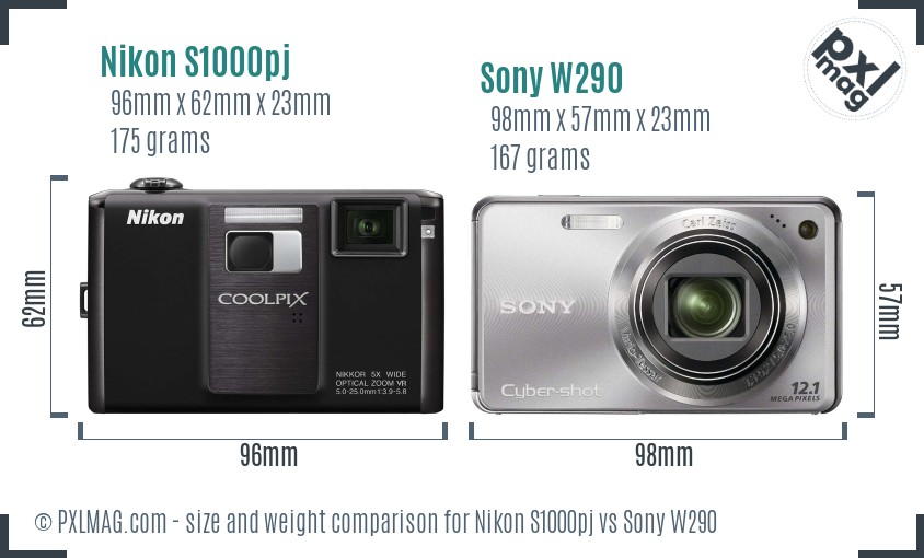 Nikon S1000pj vs Sony W290 size comparison Nikon S1000pj vs Sony W290 size comparison