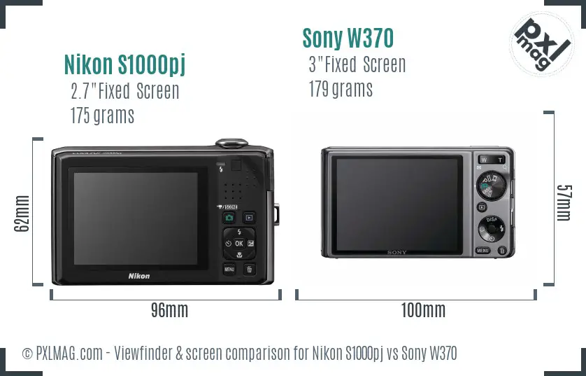 Nikon S1000pj vs Sony W370 Screen and Viewfinder comparison