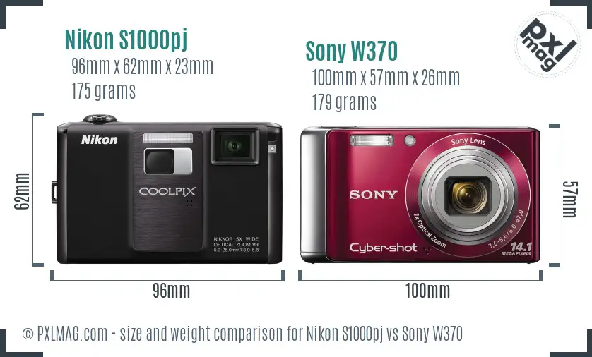 Nikon S1000pj vs Sony W370 size comparison