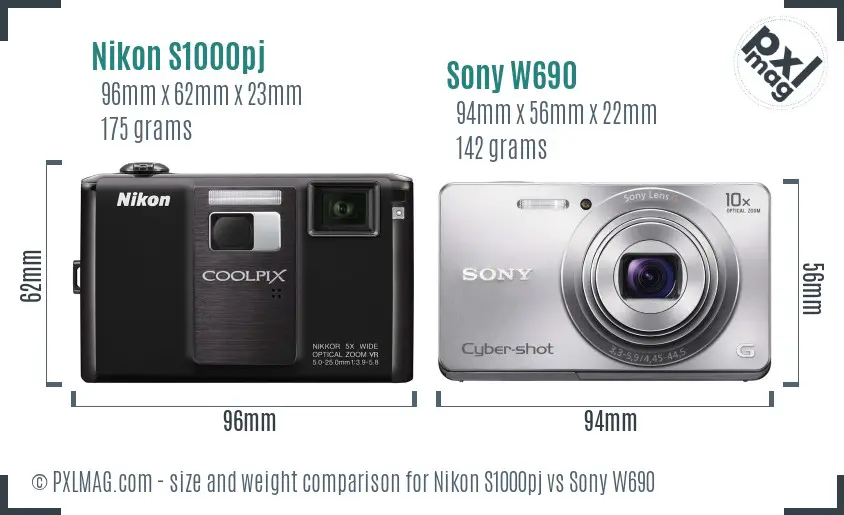 Nikon S1000pj vs Sony W690 size comparison