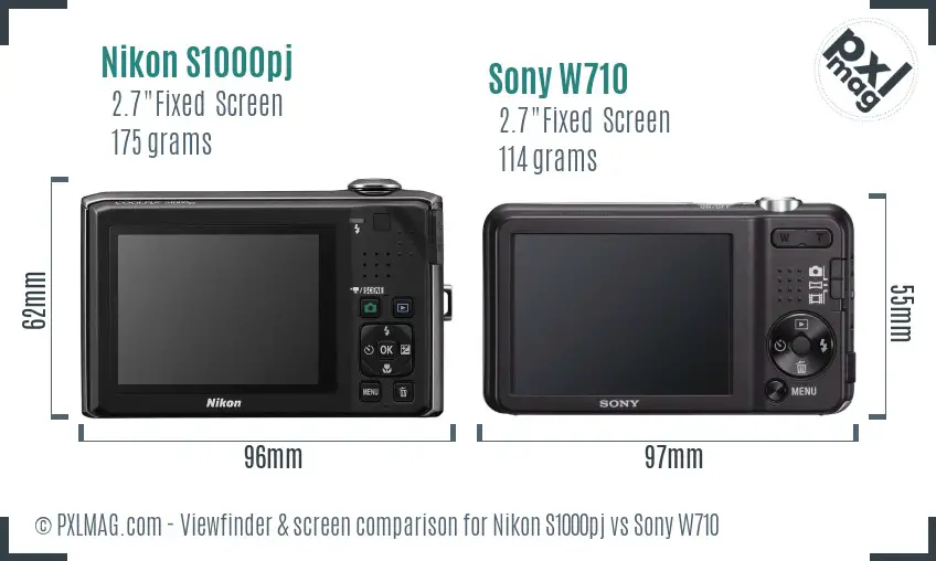 Nikon S1000pj vs Sony W710 Screen and Viewfinder comparison