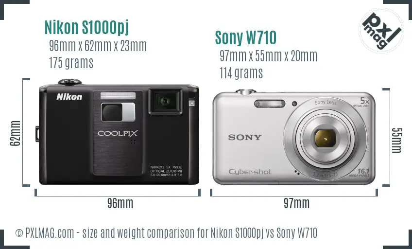 Nikon S1000pj vs Sony W710 size comparison