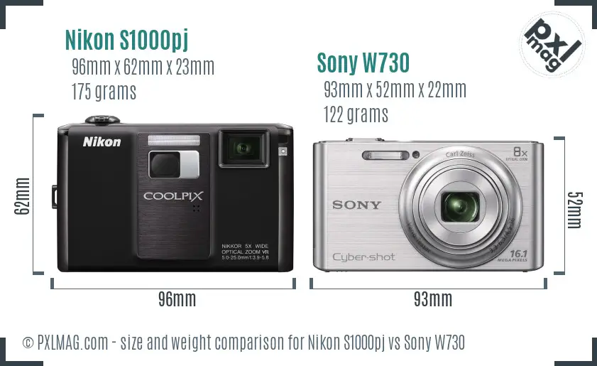 Nikon S1000pj vs Sony W730 size comparison Nikon S1000pj vs Sony W730 size comparison