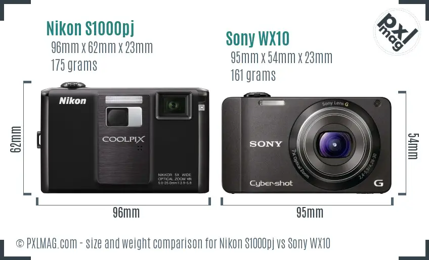 Nikon S1000pj vs Sony WX10 size comparison Nikon S1000pj vs Sony WX10 size comparison