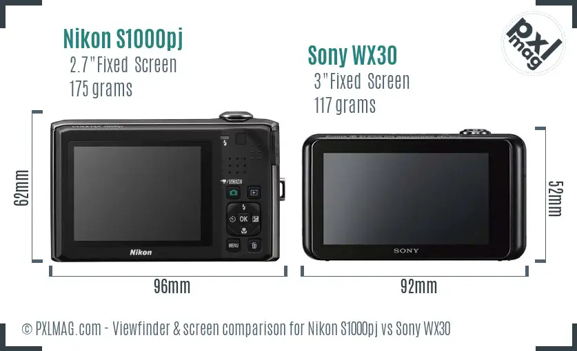 Nikon S1000pj vs Sony WX30 Screen and Viewfinder comparison