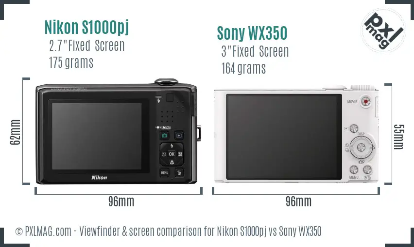 Nikon S1000pj vs Sony WX350 Screen and Viewfinder comparison