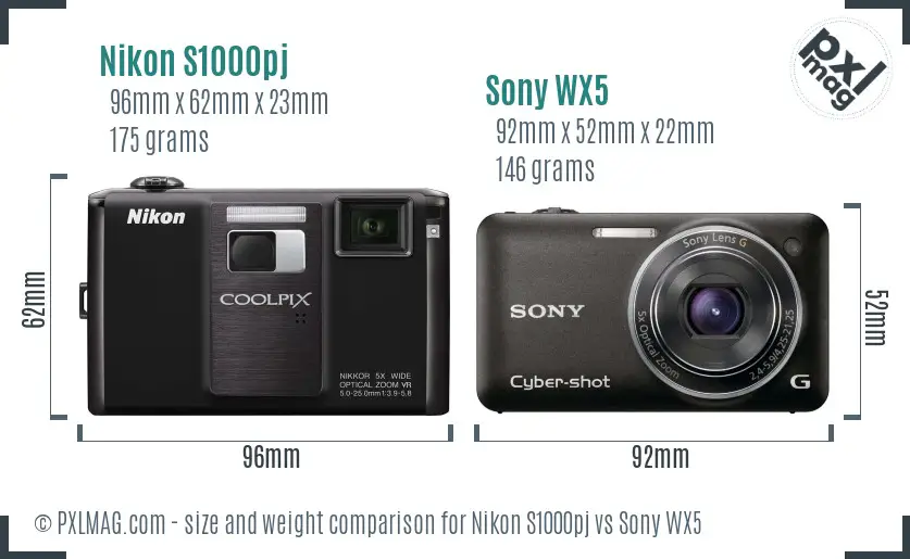 Nikon S1000pj vs Sony WX5 size comparison Nikon S1000pj vs Sony WX5 size comparison