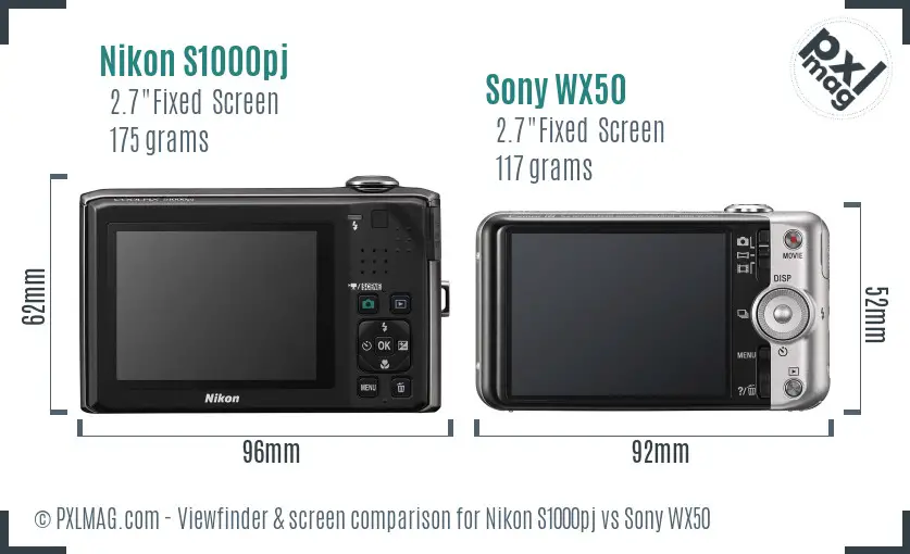 Nikon S1000pj vs Sony WX50 Screen and Viewfinder comparison