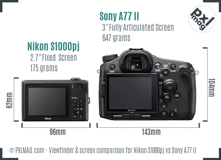 Nikon S1000pj vs Sony A77 II Screen and Viewfinder comparison