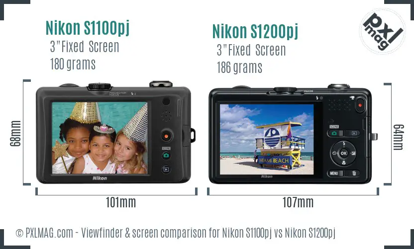 Nikon S1100pj vs Nikon S1200pj Screen and Viewfinder comparison